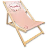 Unikatolo Kinder-Liegestuhl mit Name, Strandstuhl, Geschenkidee Geburtstag Kindergarten Kinderzimmerdeko (Blumen rosa)