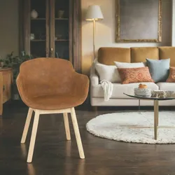 Kadima Design Esszimmerstuhl Skandinavisch  Mikrofaser & Eiche  Professional & Pflegeleicht  Cognac Braun   59x54x80cm  Kerano Kollektion