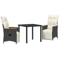 VidaXL 3-teiliges Garten-Essenset mit Kissen Schwarz Poly-Rattan
