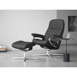 Stressless Relaxsessel STRESSLESS "Consul", grau (rock paloma), B:82cm H:102cm T:72cm, Leder PALOMA: PALOMA ist ein durchgefärbtes Semianilin-Möbelleder mit natürlicher Narbung., Sessel, Relaxsessel, mit Hocker, mit Cross Base, Größe S, M & L, Holzakzent Schwarz