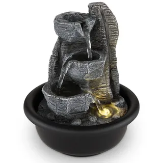 bmf-versand Zimmerbrunnen Zimmerbrunnen mit Beleuchtung und Wasser Tischbrunnen Kaskaden, 16 cm Breite, LED-Beleuchtung grau