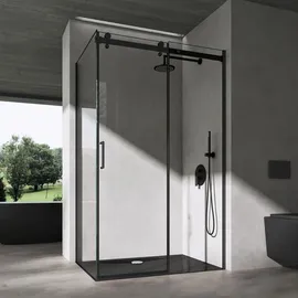 SoGood Ravenna19 Eckdusche mit Schiebetür 110 x 75 cm schwarz Klarglas 8mm ESG-Sicherheitsglas