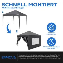 24move 24MOVE® Pavillon Seitenteile 2er Set 2x3m mit Fenster & Reissverschluss, wasserdicht, grau - für Partyzelt, Festzelt, Festivals