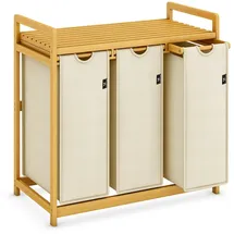 ADEL DREAM AdelDream Wäschekorb 150L 3 Fächer Regale ausziehbarer und abnehmbarer Wäschesack Wäschesammler Bambusrahmen Wäschebox laundry baskets Wäschesortierer Bambus Beige