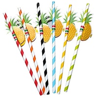 Cocktail Strohhalme,3D Papier Strohhalme 50 Stück Ananas Trinkhalme für Tropical Drinks Strand Geburtstag Hochzeit Hawaii Party Deko