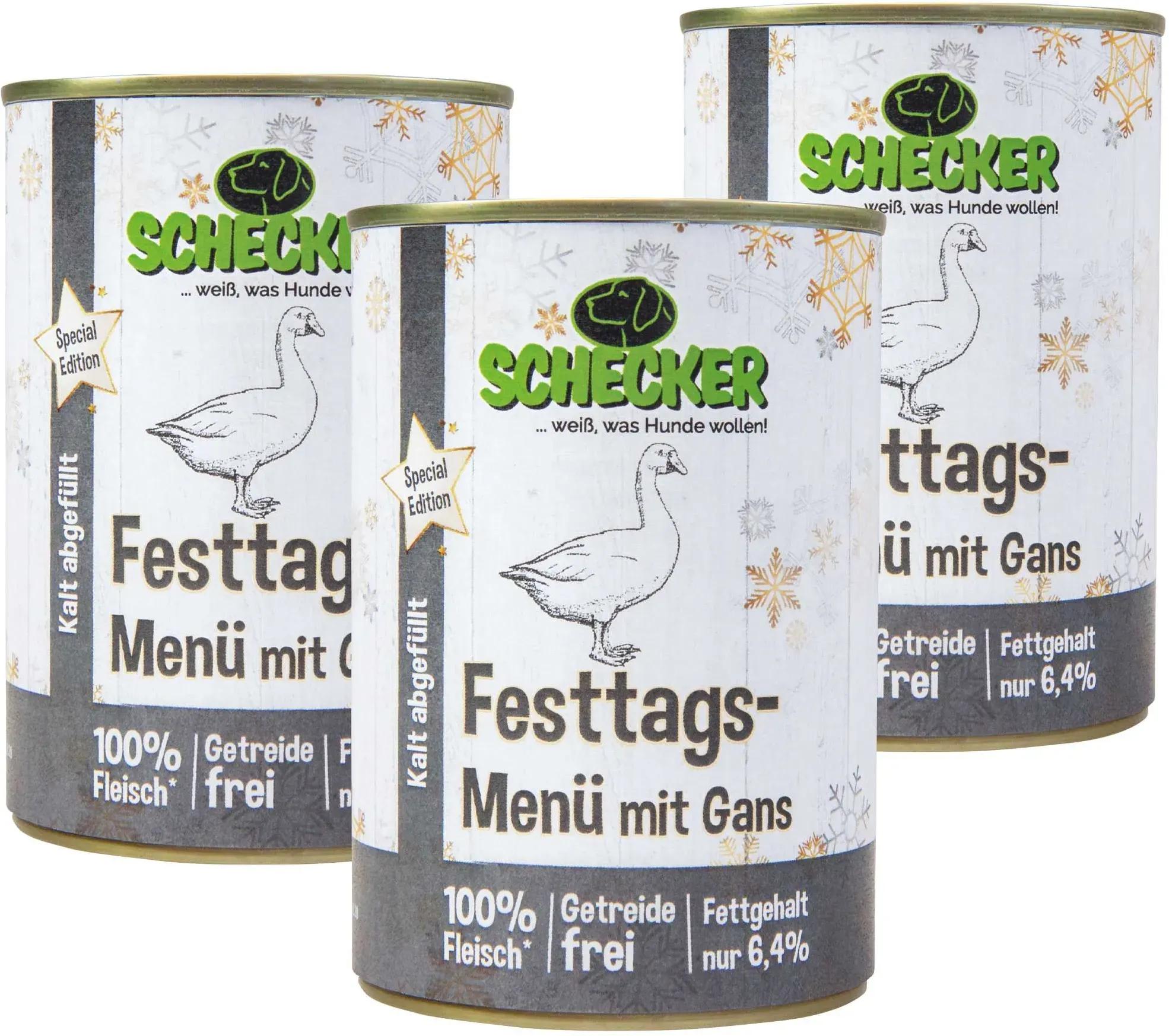 Schecker Nassfutter - Festtags-Menü mit Gans Futter 3x410 g