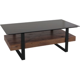 Mendler Couchtisch HWC-L88, Wohnzimmertisch Tisch, Ablage Eisen 43x120x60cm Sinterstein Marmor-Optik grau Holz grau-braun