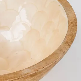 levandeo Schüssel 35cm Mango Holz Creme Perlmutt Emaille Schale Bowl Salatschüssel Deko - Braun