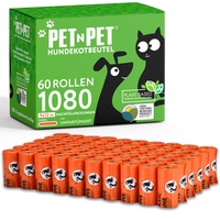 PET N PET Hundekotbeutel und Abfallbeutel USDA-zertifiziert 38% biobasierte Kotbeutel für Hunde 1080 Anzahl 60 Rollen 9x13 Zoll Hundekotbeutel, unparfümierte Kotbeutel