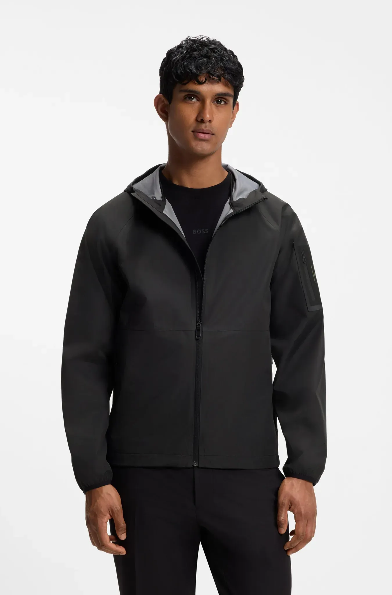 Regenjacke BOSS GREEN, Herren, Gr. 3XL, schwarz001, Web, Obermaterial: 100% Polyester, unifarben, regular fit normal, hoch geschlossener Ausschnitt, elastischer Bund, Jacken Regenjacke, wasserabweisende Ausrüstung, Regular Fit, Ärmeltasche