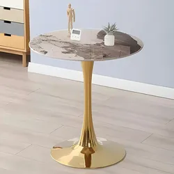360Home Runder Tisch für Wohnung Coffee Shops Hotel Gewerben Braun Glänzender Tisch Bistrotisch beine Gold 60*75cm