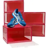 Lex21 - 6er Set Rote Schuhbox Stapelbar Aufbewahrungsbox Kunststoffbox Schuhkasten Schuhkarton Schuhorganizer bis Gr.47