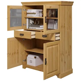 Home Affaire Highboard HOME AFFAIRE "Rügen", beige (natur), B:95cm H:130cm T:40cm, Massivholz, Sideboards, Highboard, Vitrine im Landhausstil, zertifiziertes Massivholz, Höhe 131 cm
