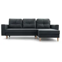 MOEBLO Ecksofa Carl – Ottomane Links als auch rechts montierbar Couch für Wohnzimmer, Schlafsofa Sofagarnitur Sofa Eckcouch L-Form Wohnlandschaft, mit Bettkasten und Schlaffunktion und grau