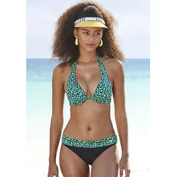 Bügel-Bikini BRUNO BANANI, Damen, Gr. 36, Cup B, grün (türkis, bedruckt), Microfaser, Polyamid, bedruckt, Animalprint, Bikini-Sets, mit türkisfarbenem Tierdruck