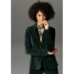 Jackenblazer ANISTON CASUAL, Damen, Gr. 38, grün (tannengrün), Cord, Obermaterial: 67% Baumwolle, 28% Polyester, 5% Elasthan, unifarben, leicht glänzend, Strukturmuster, modisch, figurumspielend hüftlang, Langarm, Blazer, mit Reverskragen