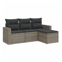 vidaXL 4-tlg. Garten-Sofagarnitur mit Kissen Grau Poly Rattan