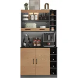 xixiworkshop Küchenschrank 100x47x187cm, Buffet mit Kabellöchern, Küchen-Highboard aus Holz, großer Platz für Mikrowelle, freistehend, höhenverstellbare seitliche Ablagefächer (Natürlich)