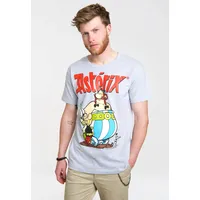 LOGOSHIRT T-Shirt "Asterix & Obelix", Herren, Gr. S, grau (grau, meliert), 95% Baumwolle, 5% Viskose, bedruckt, meliert, normal, Rundhals, Shirts T-Shirt, mit coolem Retro-Print