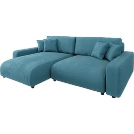 s-style möbel - Ecksofa mit Schlaffunktion und Bettkasten in Cord-Stoff schöner Sitzkomfort, Ottomane links, B/T/H: 234 cm / 2 Jahre Gewährleistung / mind. 14 Tage Rückgaberecht - Blau,Türkis