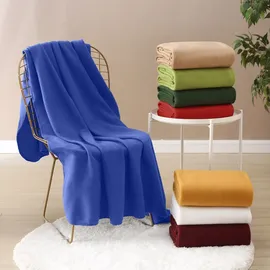 Wometo 2er Set Polar Fleecedecke oekoTex 130x160 ca. 400g mit Anti-Pilling und Kettelrand blau dunkelblau