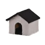 Katzenhaus mit Plüschdach grau-schwarz