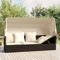 vidaXL Outdoor-Loungebett mit Dach und Kissen Braun Poly Rattan