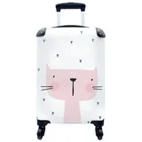 MuchoWow Handgepäckkoffer Katze - Rosa - Herz - Illustration - Kind - Kinder, 4 Rollen, Reisetasche mit rollen, Handgepäck für Ferien, Trolley, Reisekoffer bunt