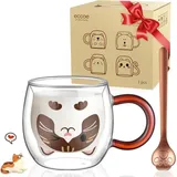 LuxusKollektion Latte-Macchiato-Glas Süße Doppelwandige Katzen Tasse 280ml Latte Macchiato Cappuccino