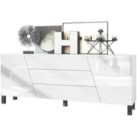 Vladon Sideboard, Weiß Hochglanz, 178x69.5x38.5 cm, Wohnzimmer, Kommoden &