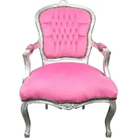 Casa Padrino Barock Salon Stuhl Rosa / Silber -