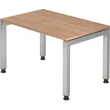 Hammerbacher JS12 höhenverstellbarer Schreibtisch nussbaum rechteckig, 4-Fuß-Gestell silber 120,0 x 80,0 cm