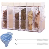 6er Set Transparente Gewürzbox mit Tablett – Kunststoff Aufbewahrungsbox für Salz, Pfeffer & Gewürze | Camping Gewürzdosen Set, praktisch für Küche, Wohnmobil & Campingurlaub | Inkl. Trichter & Bürste