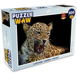 MuchoWow Puzzle Leopard - Tiere - Schwarz, 500 Puzzleteile, Foto-Puzzle, Bilderrätsel, Puzzlespiele, Spielzeug bunt