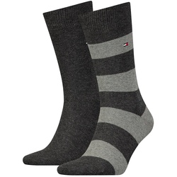 TOMMY HILFIGER Herren Socken, 2er Pack - Rugby Sock, Strümpfe, Streifen, uni/gestreift Grau 43-46