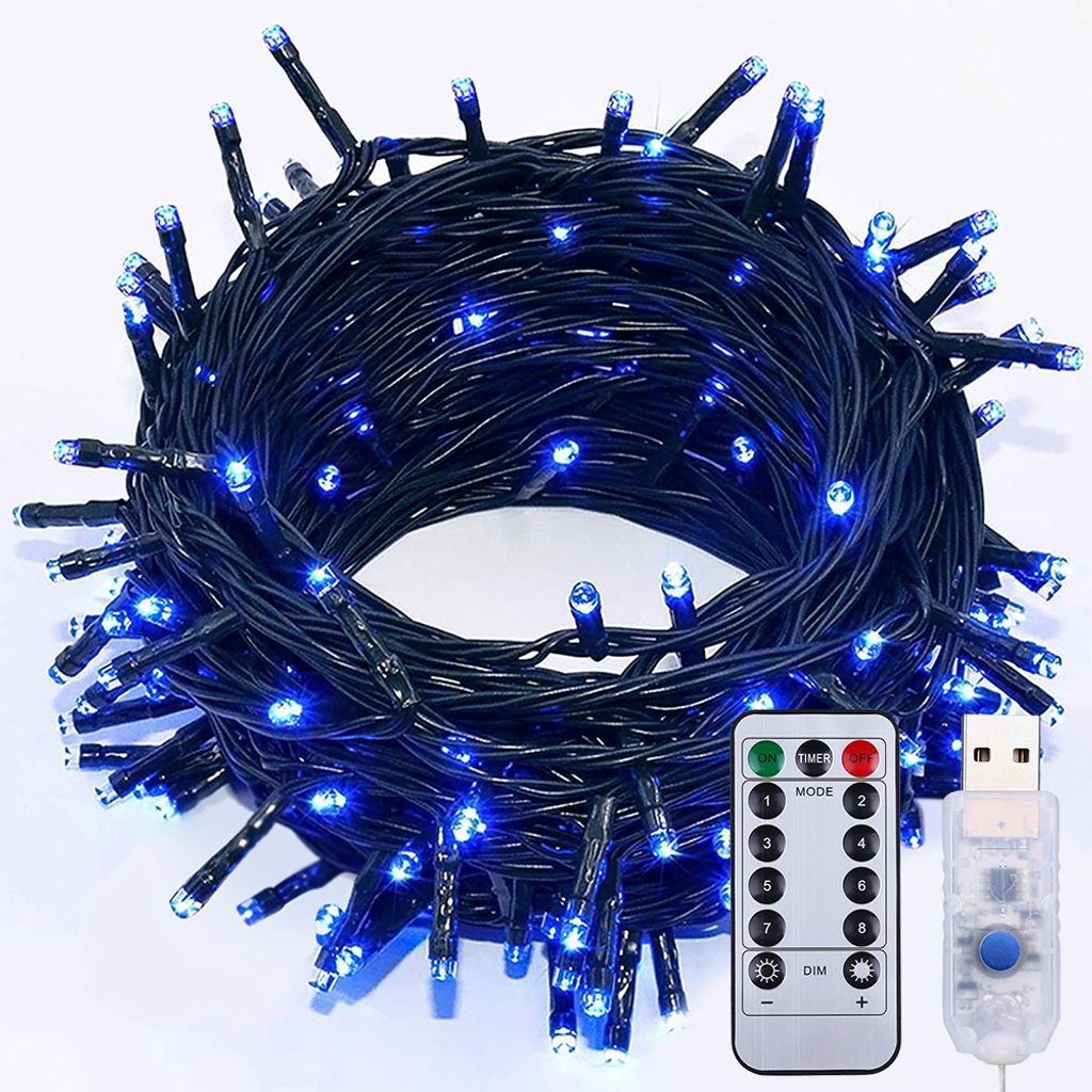 LED Lichterkette 5m Blau USB 8 Lichtmodi Wasserdichte Weihnachtsbeleuchtung Garten Party Deko mit Fernbedienung