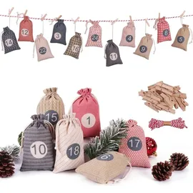 luxuskollektion Adventskalender zum Selbst Befüllen 24 Stoffsäckchen für Kinder