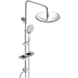 dylin gmbh JOHO Regendusche Duschsystem ohne Armatur, Rain Shower Duschset Überkopfbrauseset aus Edelstahl mit Ablage Chrom(Kopfbrause D20 Rund) - Silber