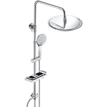 dylin gmbh JOHO Regendusche Duschsystem ohne Armatur, Rain Shower Duschset Überkopfbrauseset aus Edelstahl mit Ablage Chrom(Kopfbrause D20 Rund) - Silber