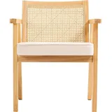 Rattanstuhl, Mid Century Modern Esszimmerstuhl mit Armlehne, Polsterstuhl mit Rattanrückenlehne, für Wohnzimmer, Schlafzimmer etc., Beige - Mophorn