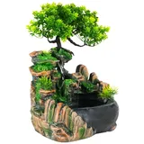 Zimmerbrunnen Tischbrunnen Kleiner Wasserfall Springbrunnen, Polyresin Dekobrunnen mit Steingarten Optik, Ohne Beleuchtung, Natürlicher Zimmerbrunnen für Wohnzimmer Büro Tischplatte, 20x15x28cm