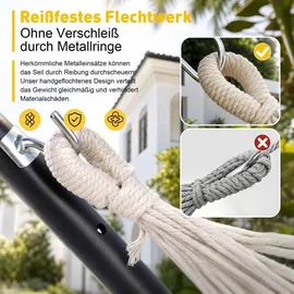 Sekey Hängematte mit Karabinern Tragetasche aus Baumwolle Doppelhängematte für Outdoor, bis 200 kg Belastbar, für Garten, Balkon Terrasse Indoor ... - Grau