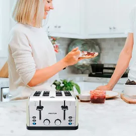 Prixton Bianca Toaster | 4 Scheiben, 7 Röststufen, Leistung 1900W, Langschlitz, Edelstahl, Defrost Funktion, Wärmeisolierendes Gehäuse, inkl. Krümelschale