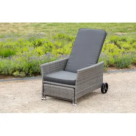 gardenson Gartenliege, Grau, Metall, Kunststoff, Textil, Füllung: Schaumstoff, 68x105x175 cm, Räder am Kopfende, Auflage, stufenlos verstellbar, abnehmbares Fußteil, Gartenmöbel, Gartenliegen,