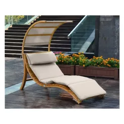 Gartenliege mit Sonnendach Bayreuth - Natur, Blau / Natur, Beige - 	186 x 75 x 150 cm - aus Lärche / Textil