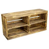 Kistenkolli Altes Land Allzweckkiste Sitzbank geflammt mit Sitzfläche aus dicken Holzplanken geflammt mit braun