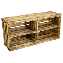 Kistenkolli Altes Land Allzweckkiste Sitzbank geflammt mit Sitzfläche aus dicken Holzplanken geflammt mit braun