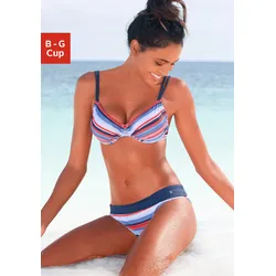 Bügel-Bikini S.OLIVER, Damen, Gr. 42, Cup E, bunt (blau, rot, gestreift), Polyamid, quergestreift, gestreift, Bikini-Sets, mit maritemen Streifen