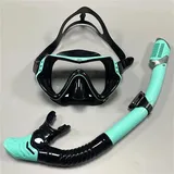 RVIFY Taucherbrille Schnorchelset Antibeschlag-Tauchmaske aus gehärtetem Silikonglas, Schutzbrille für Erwachsene, auslaufsichere Schnorchelmaske(Black Green)