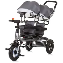 Babyshoppen Zwillingsdreirad 2Play, Lenkstange zwei verstellbare Sitze drehbar grau